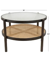 Rosemary Lane 34" x 34" x 17" Rattan Pressed Tempered Glass Top Coffee Table