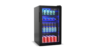 120 Can Beverage Fridge with Glass Door, Compact Drink Cooler for Home or Office