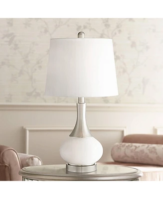 Serrena Modern Accent Table Lamp 23" High with Nightlight White Glass Brushed Nickel Silver Metal Drum Shade for Bedroom Living Room House Home B