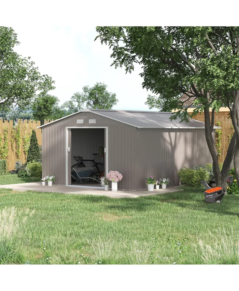Outsunny 11' x 13' Storage Shed Garden Tool House w/ Vents Doors