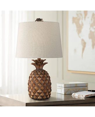 Paget Coastal Tropical Style Accent Table Lamp 23.75" High Pineapple Brown Oatmeal Fabric Tapered Drum Shade Decor for Living Room Bedroom Beach
