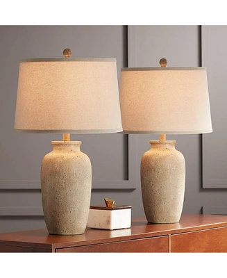 25 1/2" High Farmhouse Rustic Coastal Country Cottage Table Lamps Set of 2 Beige Fabric Oatmeal Shade Living Room Bedroom Bedside Nightstand Hous