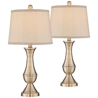 Becky Traditional Table Lamps 24.75" High Set of 2 Antique Brass Gold Metal Beige Tapered Drum Shade Decor for Living Room Bedroom House Bedside