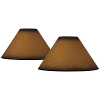 Set of 2 Empire Lamp Shades Distressed Faux Paper Brown Large 6" Top x 19" Bottom x 12" High Spider with Replacement Harp and Finial Fitting