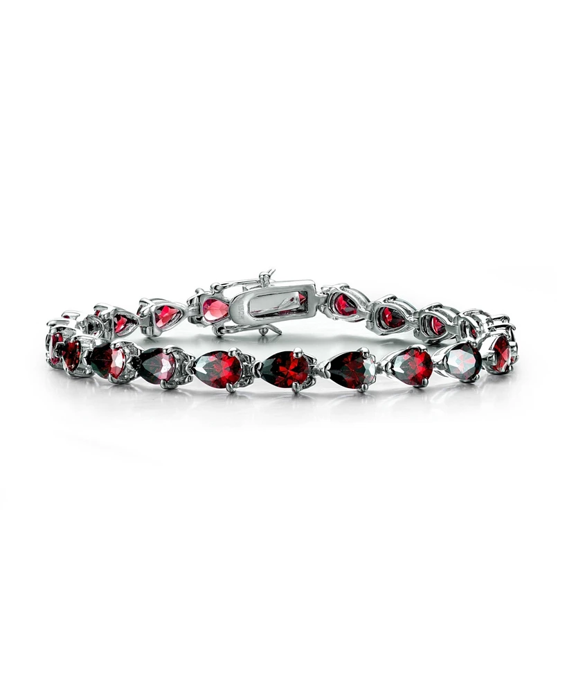 Sterling Silver White Gold Plated with Pink, Red, Green, or Blue Cubic Zirconia Pear-cut Bracelet