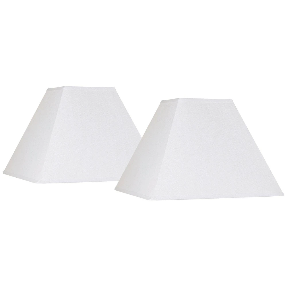 Set of 2 Hardback Square Lamp Shades White Large 7" Top x 17" Bottom x 13" Slant x 12" High Spider with Replacement Harp and Finial Fitting