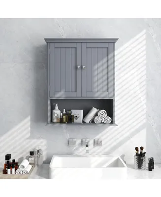 Wall Mount Bathroom Cabinet Storage Organizer with Doors and Shelves