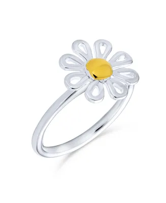 Bling Jewelry Delicate Tiny Two Tone Flower Daisy Ring Thin 1MM Band Gold Plated Sterling Silver