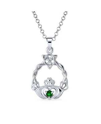 Bling Jewelry Irish Kelly Green Cubic Zirconia Cz Celtic Infinity Love Knot Friendship Heart Claddagh Pendant Necklace Sterling Silver