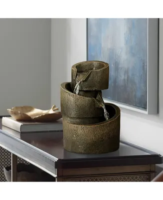 3-Tier 9 3/4" High Small Zen Modern Indoor Outdoor Decor Bronze Stone Tabletop Fountain Tiered Waterfall Cascading Water Feature for Outside Gard