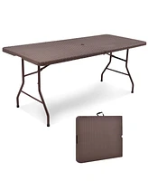 Sugift 6 Feet Folding Portable Rattan Table with Carrying Handle