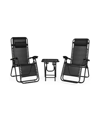 Inolait 3 Pieces Folding Portable Zero Gravity Reclining Lounge Chairs Table Set