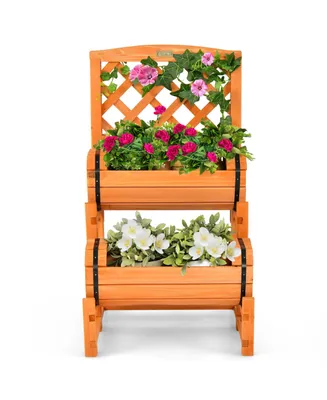 2-Tier Raised Garden Bed with 2 Cylindrical Planter Boxes and Trellis