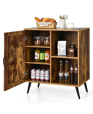Sugift Mid-century Storage Cabinet with Single Door and Adjustable Shelves