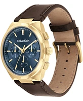 Calvin Klein Men's Distinguish Brown Leather Strap Watch 44mm