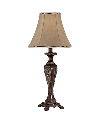 Traditional Vintage-like Table Lamp 23 1/2" Tall with Table Top Dimmer Warm Bronze Brown Candlestick Bell Shade for Bedroom Living Room House Hom