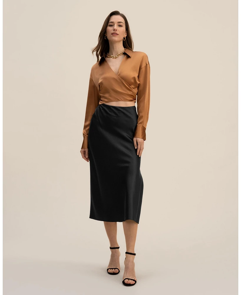 Lilysilk Women's Pure Silk Blouse Wrapover Cropped Shirt