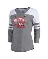 Women's Fanatics Heather Gray San Francisco 49ers 2023 Nfc Champions Hail Mary Tri-Blend 3/4-Sleeve V-Neck T-shirt