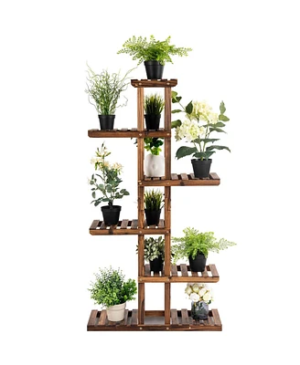 6 Tier Garden Wooden Shelf Storage Plant Rack Stand
