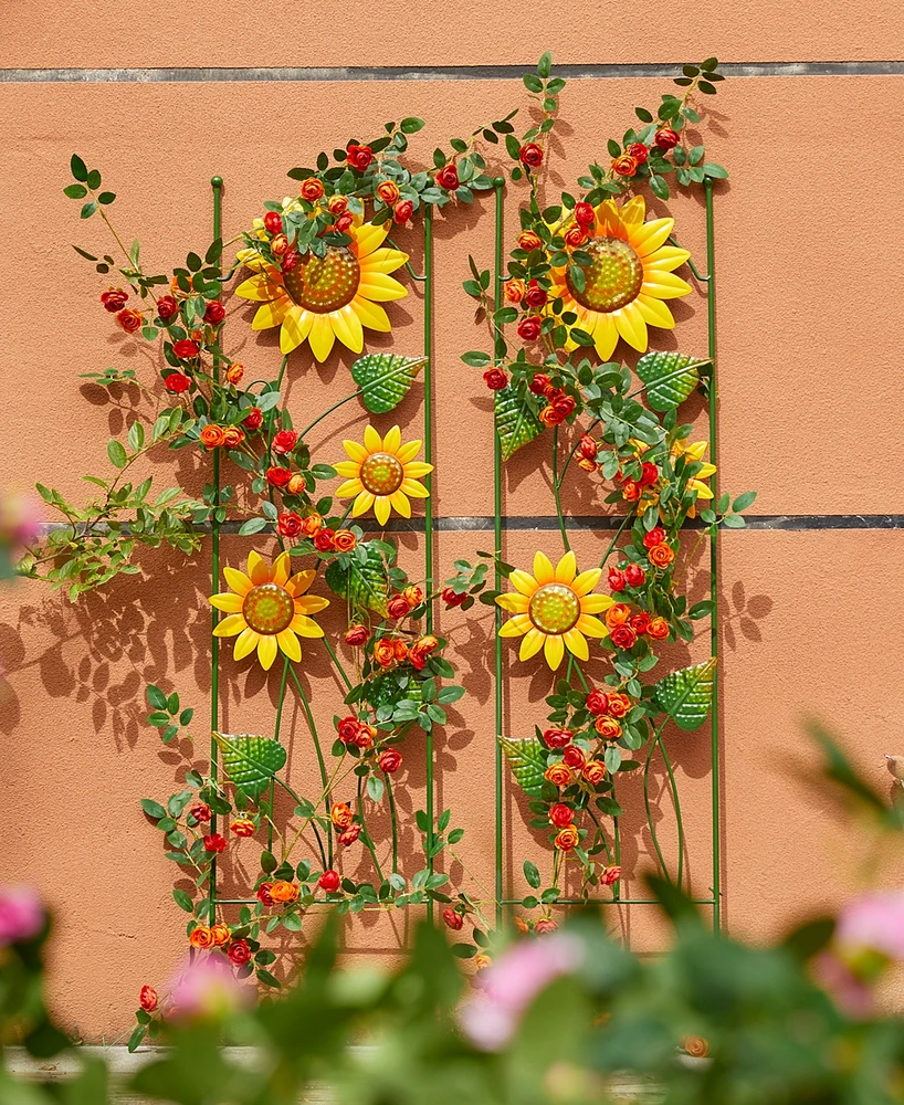 Glitzhome 48" H Metal Sunflowers Garden Trellis, Garden Stakes
