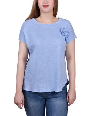 Ny Collection Petite Short Sleeve Slub Knit Top