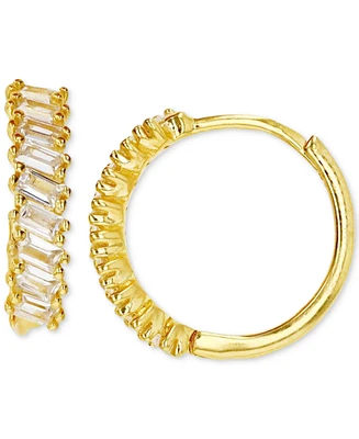 Cubic Zirconia Baguette Small Hoop Earrings in 14k Gold-Plated Sterling Silver, 0.57"