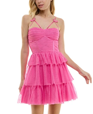 City Studios Juniors' Straight-Neck Sleeveless Tiered Mesh Dress
