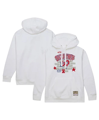 Men's Mitchell & Ness x Tats Cru White Philadelphia 76ers Hardwood Classics Brick Pullover Hoodie