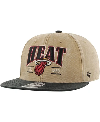 Men's '47 Brand Khaki, Black Distressed Miami Heat Chilmark Captain Snapback Hat