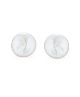 Bling Jewelry Baroque Irregular Round Coin Shaped White Biwa Coin Freshwater Cultured Pearl Stud Earrings Sterling Silver