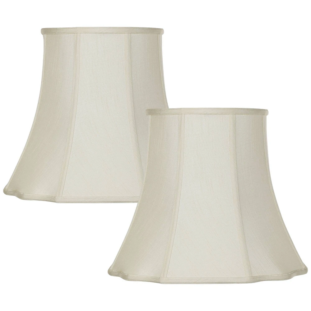 Set of 2 Creme Medium Cut Corner Lamp Shades 10" Top x 16" Bottom x 14" High (Spider) Replacement with Harp and Finial - Springcrest