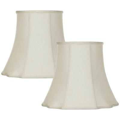 Set of 2 Creme Medium Cut Corner Lamp Shades 10" Top x 16" Bottom x 14" High (Spider) Replacement with Harp and Finial - Springcrest