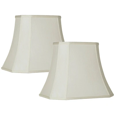 Set of 2 Creme Medium Cut Corner Rectangular Lamp Shades 10" Top x 16" Bottom x 13" High (Spider) Replacement with Harp and Finial - Springcrest