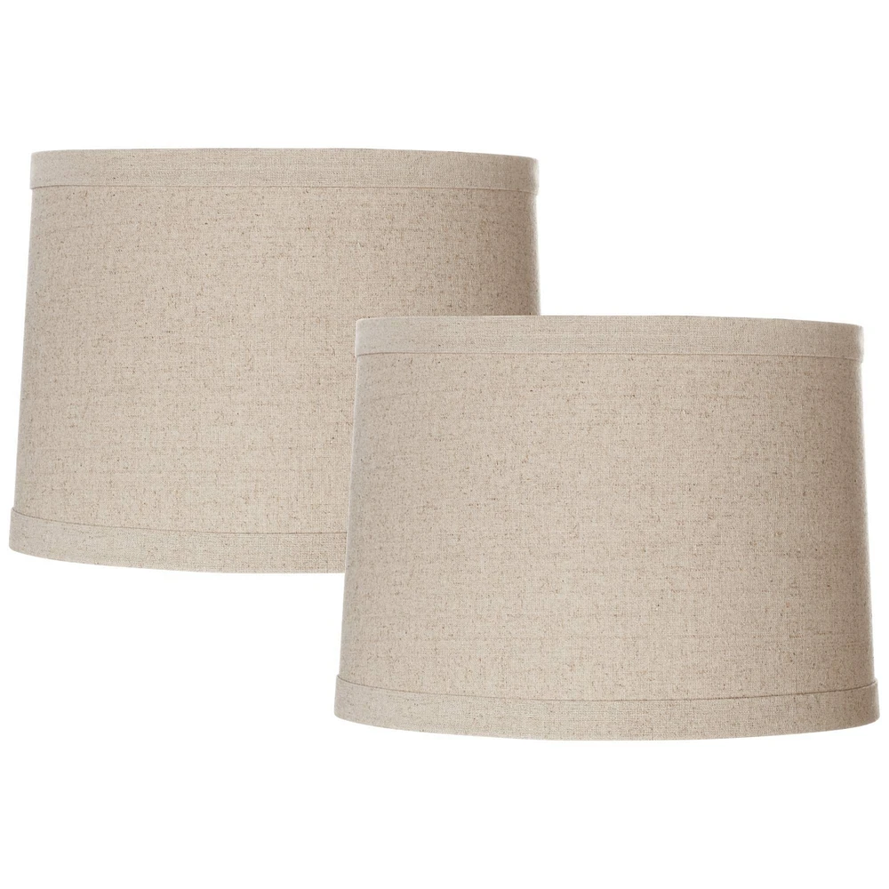 Set of 2 Natural Linen Medium Drum Lamp Shades 13" Top x 14" Bottom x 10" High (Spider) Replacement with Harp and Finial - Spring crest