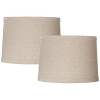 Set of 2 Natural Linen Medium Drum Lamp Shades 13" Top x 14" Bottom x 10" High (Spider) Replacement with Harp and Finial - Spring crest