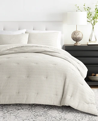 ienjoy Home Waffle Textured 3-Piece Comforter Set, Full/Queen