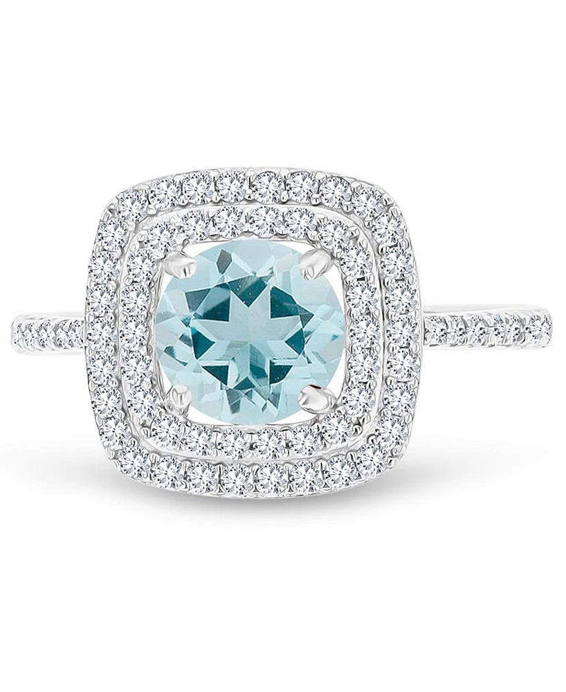 Amethyst (1-1/5 ct. t.w.) & Lab-Grown White Sapphire (1/2 Square Halo Birthstone Ring Sterling Silver (Also Additional Birthstones)