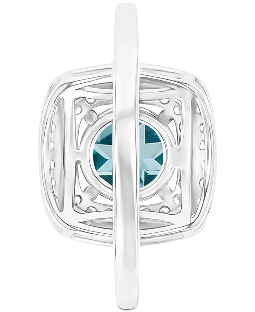 Amethyst (1-1/5 ct. t.w.) & Lab-Grown White Sapphire (1/2 Square Halo Birthstone Ring Sterling Silver (Also Additional Birthstones)