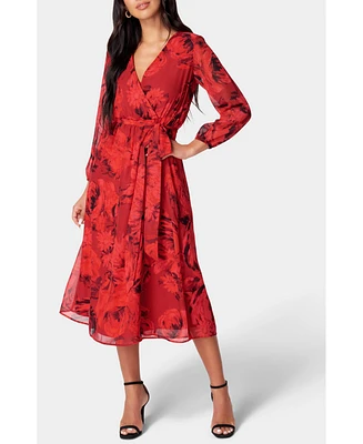 Bebe Women's Print Wrap Midi Dress