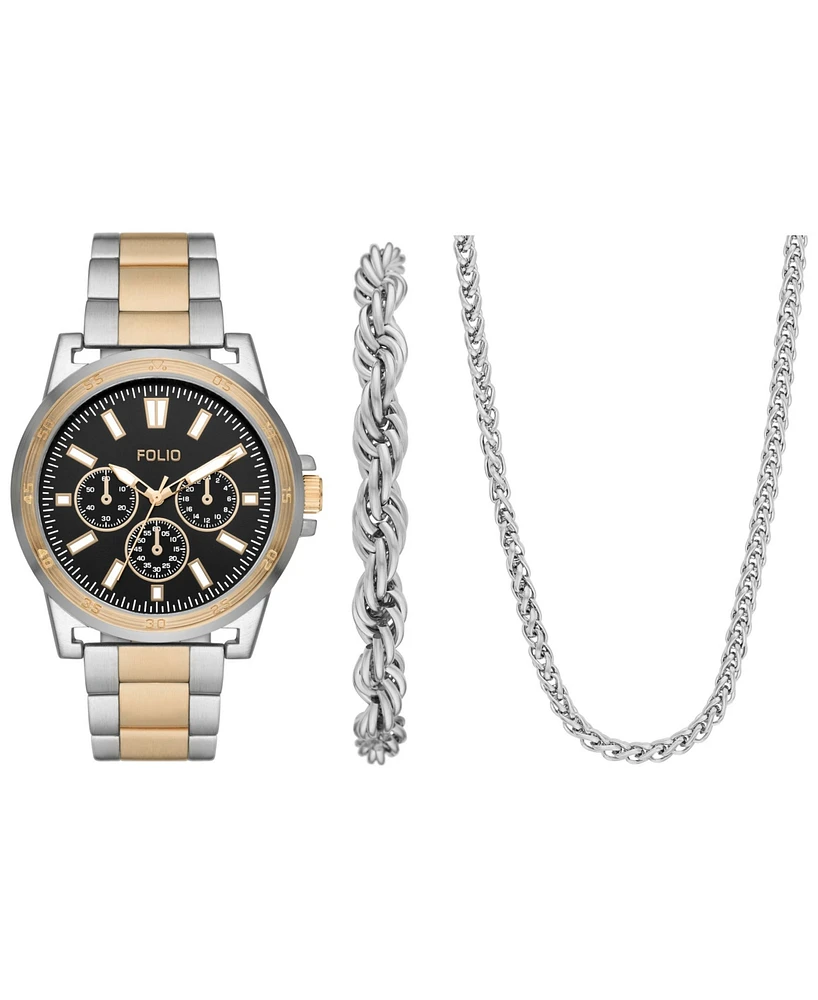 Folio Men's Three Hand Two-Tone Alloy Watch 44mm Gift Set
