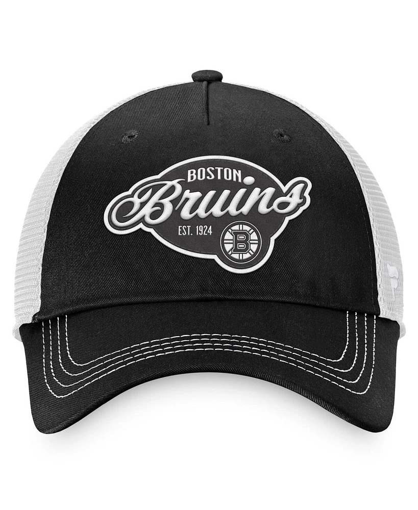 Women's Fanatics Black, White Boston Bruins Fundamental Trucker Adjustable Hat
