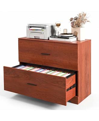 2-Drawer Wood Lateral File Cabinet with Adjustable Bars for Home Office