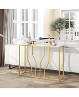 44" Gold Console Table with Faux Marble Tabletop Golden Metal Frame for Entrance