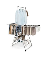 2-Layer Stainless Steel Foldable Drying Rack w/ Hanging Bar & 2 Height-adjustable Wings