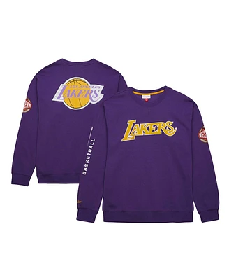Men's Mitchell & Ness Purple Los Angeles Lakers Hardwood Classics There and Back Pullover Sweatshirt