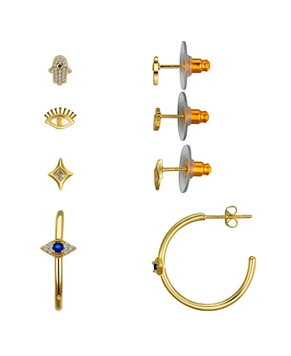Unwritten Cubic Zirconia Evil Eye, Star, Hamsa Stud Hoop Earring Set