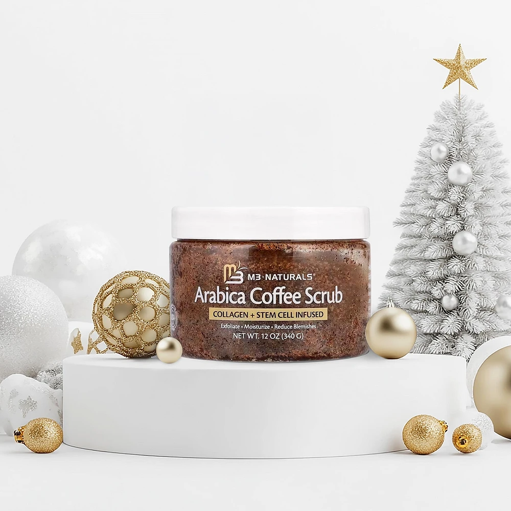 M3 Naturals Arabica Coffee Body Scrub with Collagen & Stem Cell - Exfoliating Body Scrubber & Face Cleanser 12 oz