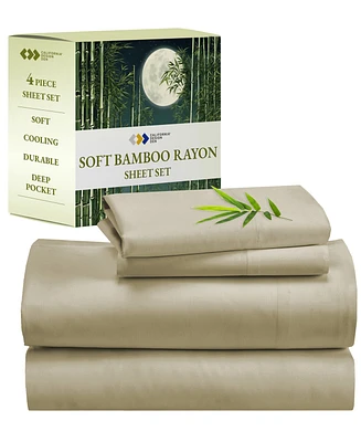 Soft Silk-Like 100% Rayon from Bamboo Cooling Bed Sheets Queen, Deep Pocket Set by California Design Den