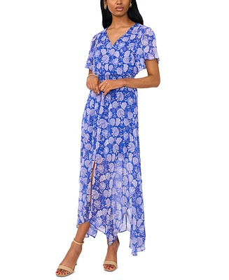 Msk Women's Flutter-Sleeve Handkerchief-Hem Maxi Dress