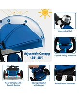 Slickblue Boys Folding Tricycle Baby Stroller with Reversible Seat and Adjustable Canopy